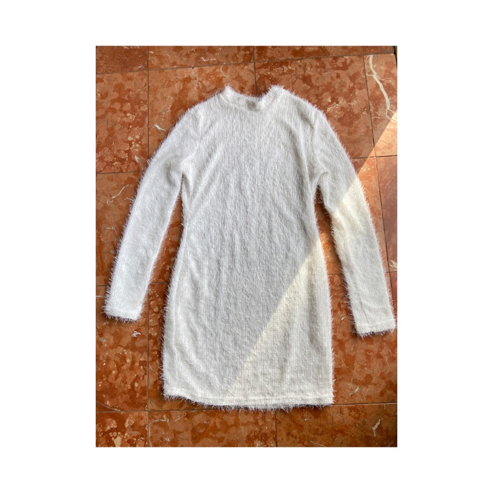 Chicme / White Fuzzy Dress / Mock Turtleneck / Long Sleeves
